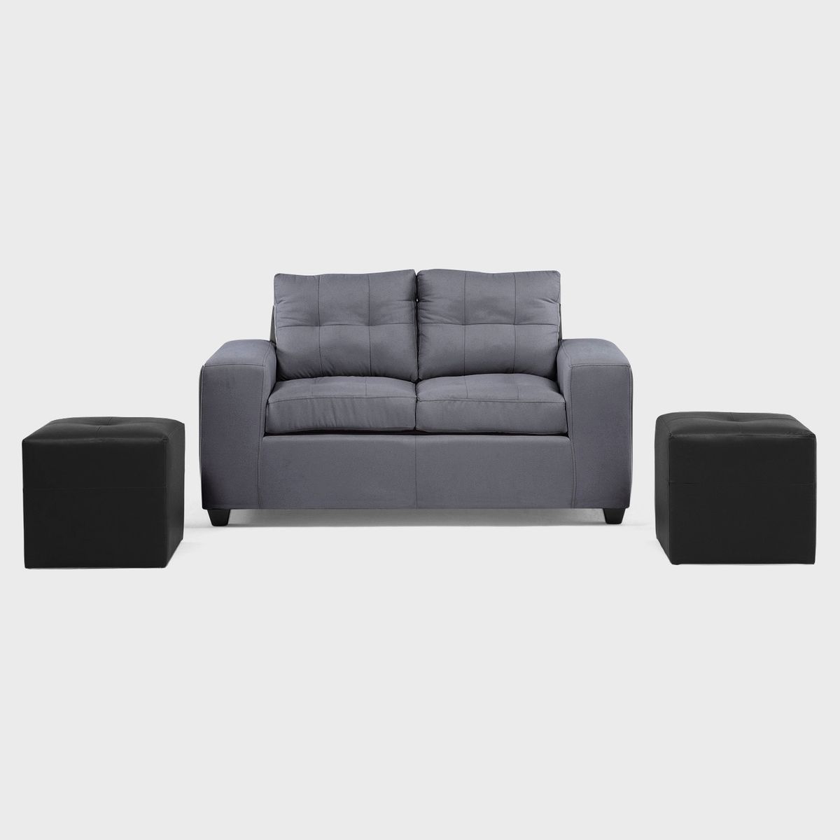 MUEBLES COTTONI - Sofá 2 cuerpos + 2 Pouf Lucca Tela-PU