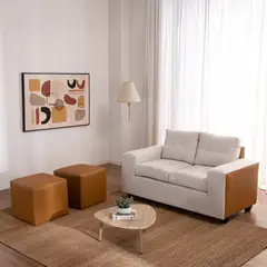 MUEBLES COTTONI - Sofá 2 cuerpos + 2 Pouf Lucca Tela-PU