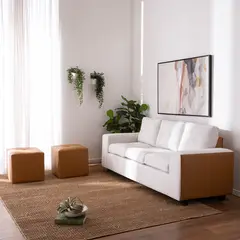 MUEBLES COTTONI - Sofá 3 cuerpos + 2 Pouf Lucca Tela-PU