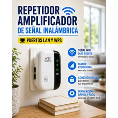 MOVI - Repetidor WiFi 300Mbps Amplificador de Señal Inalámbrica con Puerto LAN y WPS