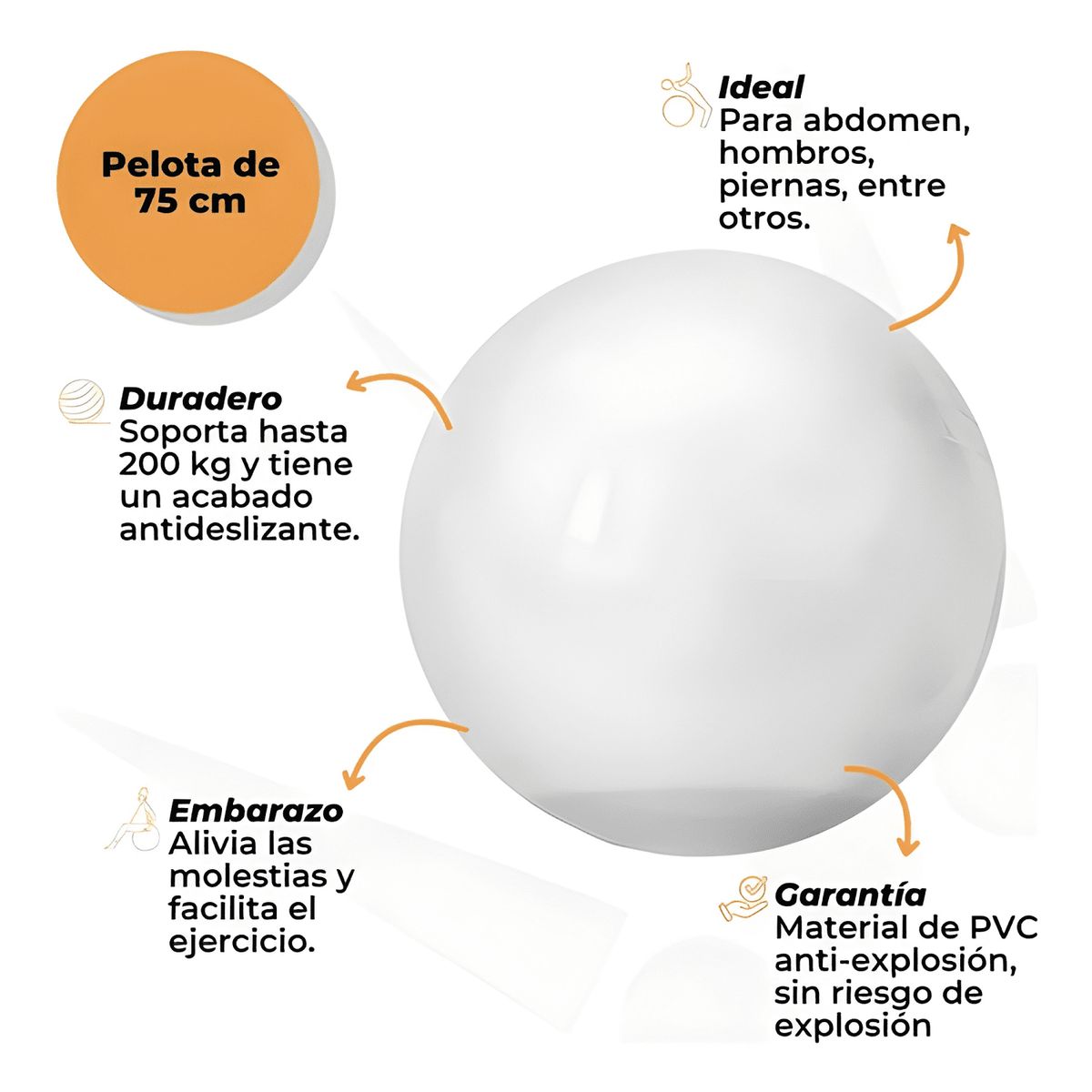 GENERICO - Pelota balon 75 cm pilates yoga + inflador pelotas 3