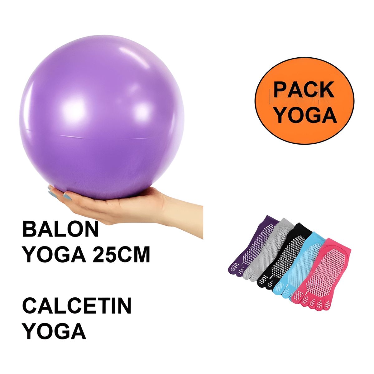 GENERICO - Pack balon 25cm + calcetin yoga +1 banda elasticada