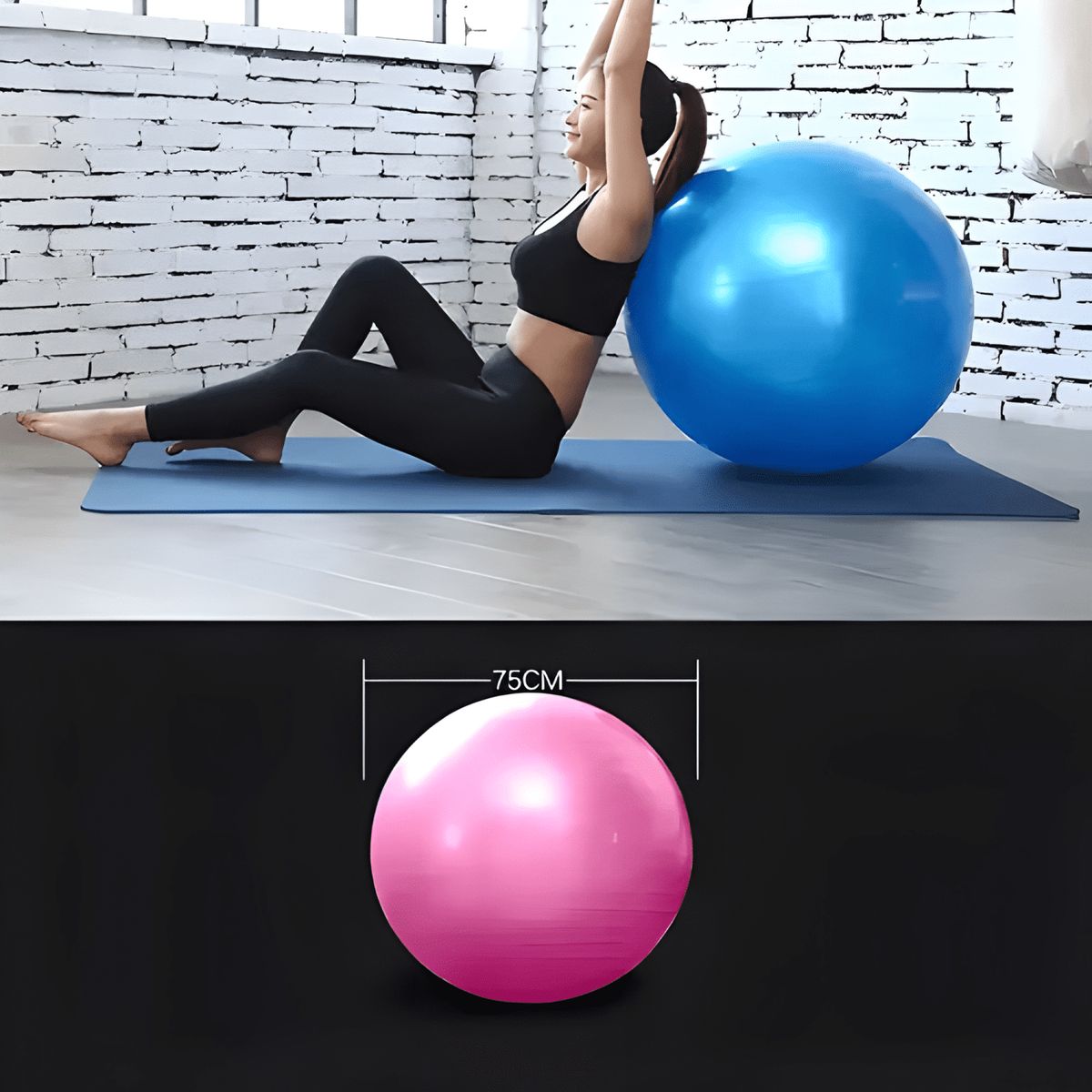 GENERICO - Pelota balon 75 cm pilates yoga + inflador pelotas Azul