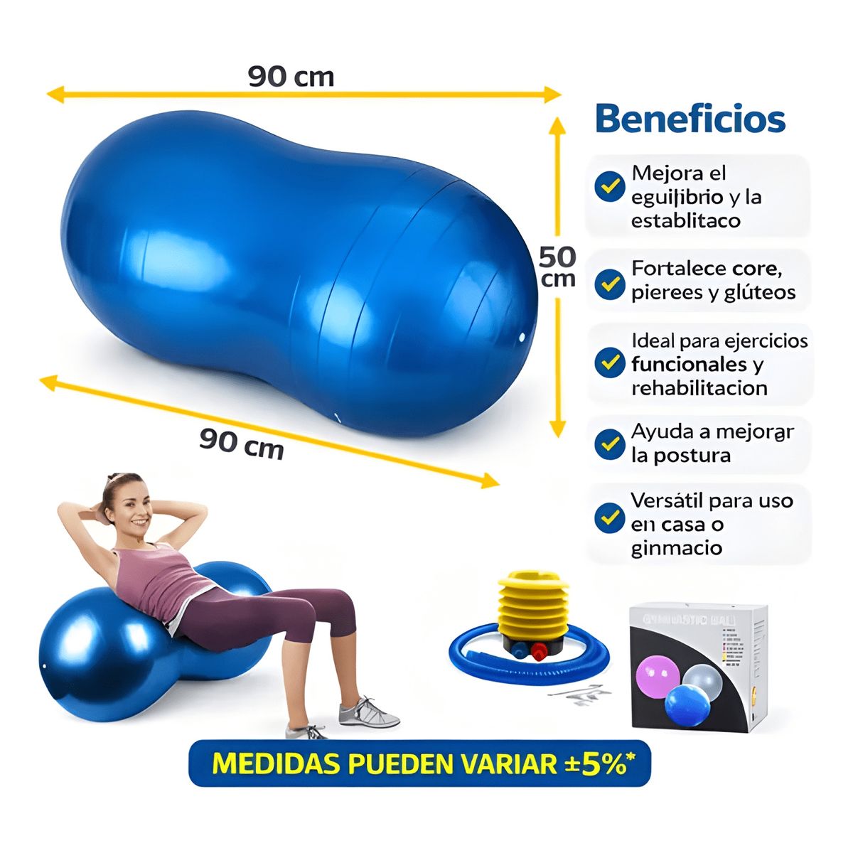 GENERICO - Balón ovalado para pilates yoga tipo maní + inflador 2