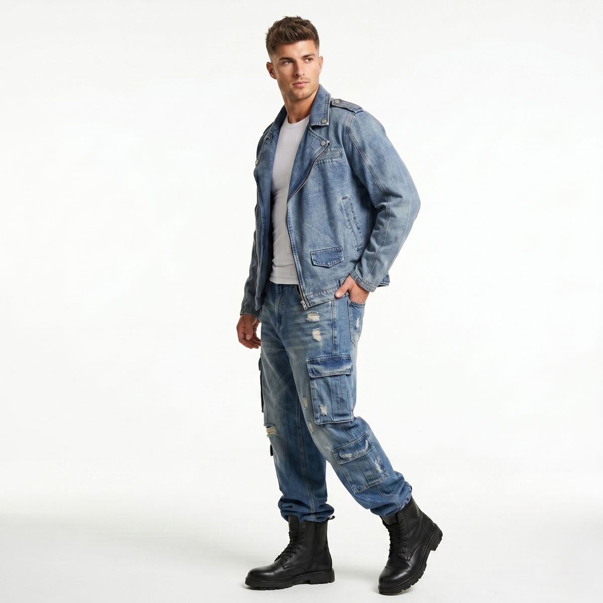 D'JOE - Chaqueta Mezclilla Denim Aviadora Hombre Klhoe