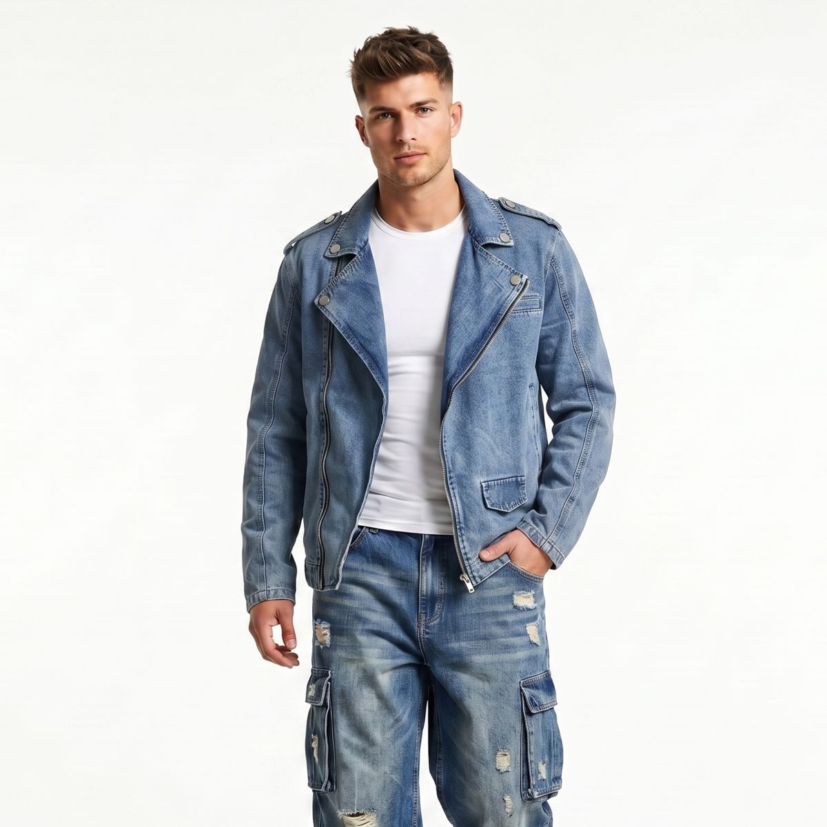 D'JOE - Chaqueta Mezclilla Denim Aviadora Hombre Klhoe