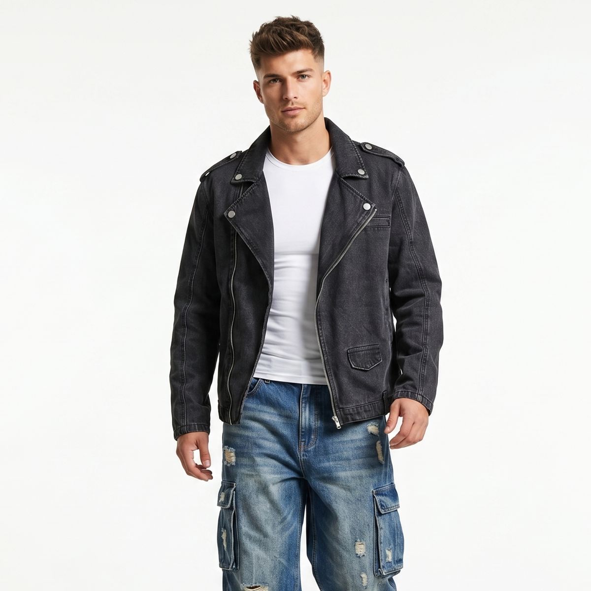 D'JOE - Chaqueta Mezclilla Denim Aviadora Hombre Klhoe