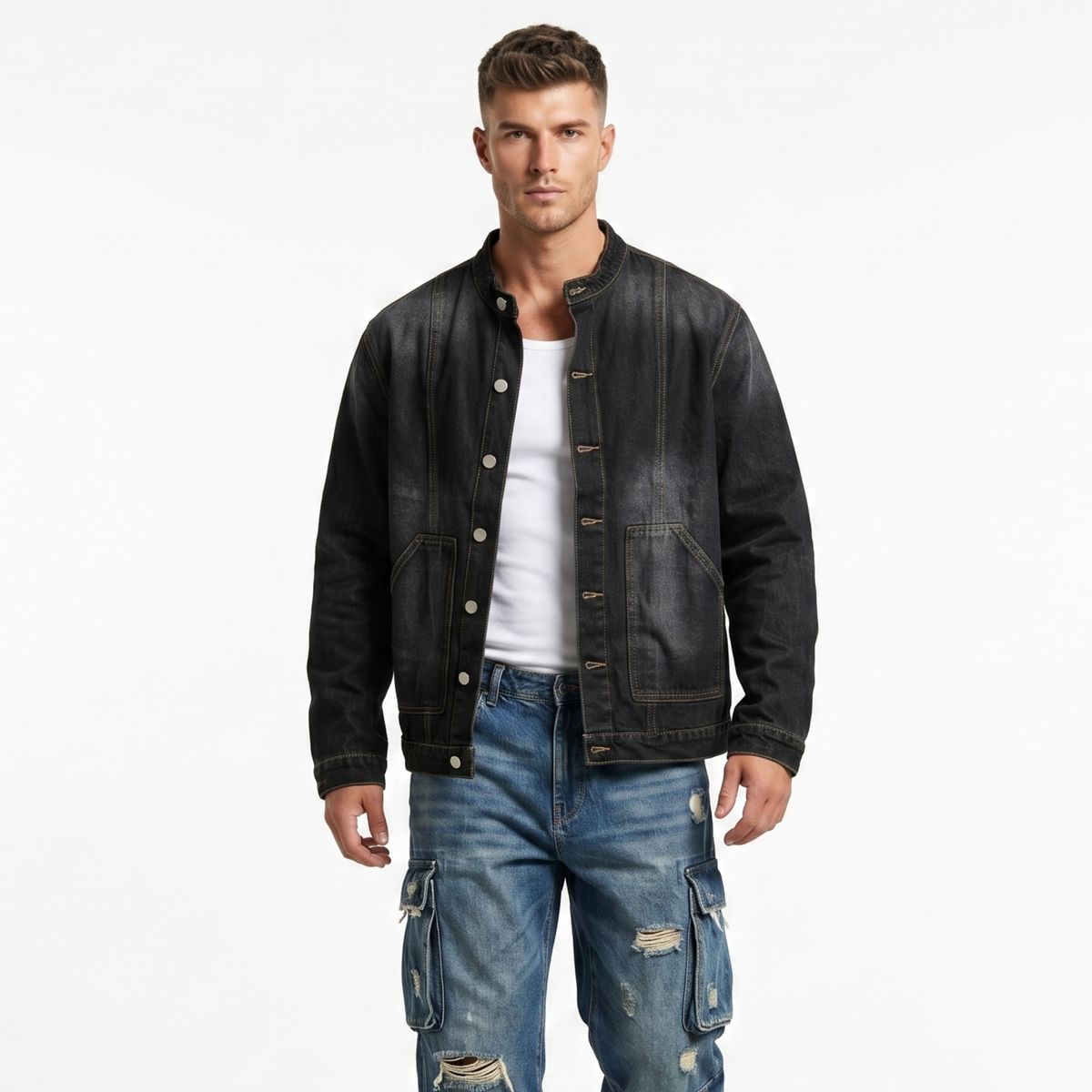 D'JOE - Chaqueta Mezclilla Denim Mao Hombre Orion
