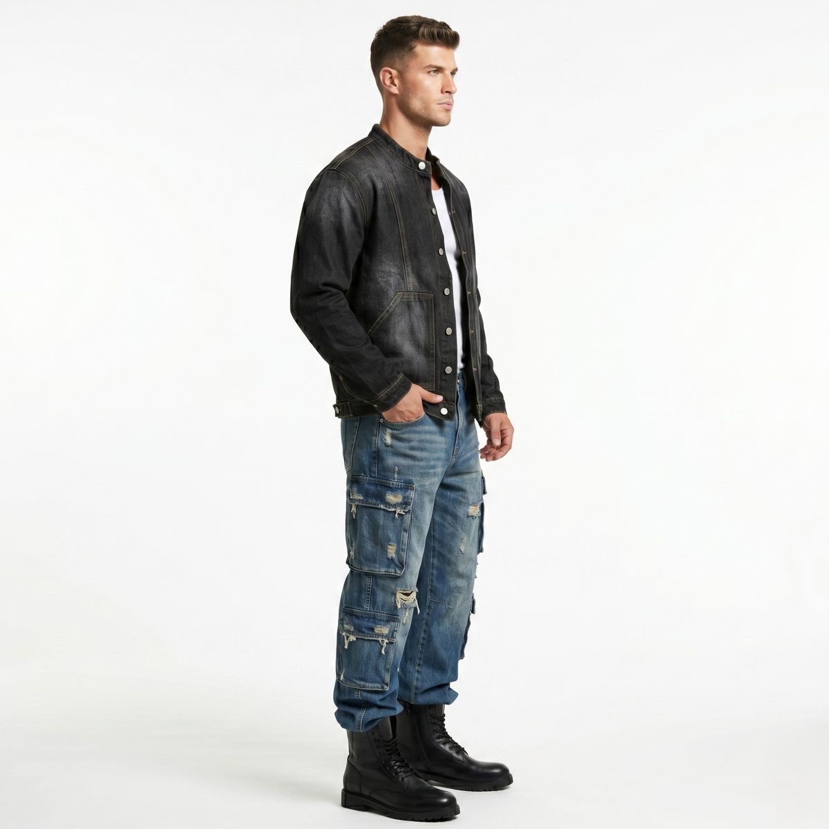 D'JOE - Chaqueta Mezclilla Denim Mao Hombre Orion