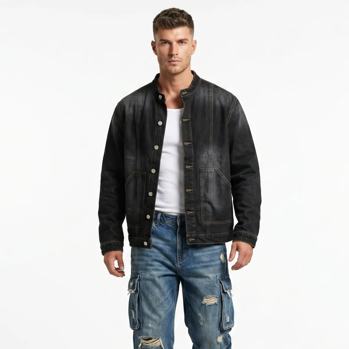 D'JOE - Chaqueta Mezclilla Denim Mao Hombre Orion