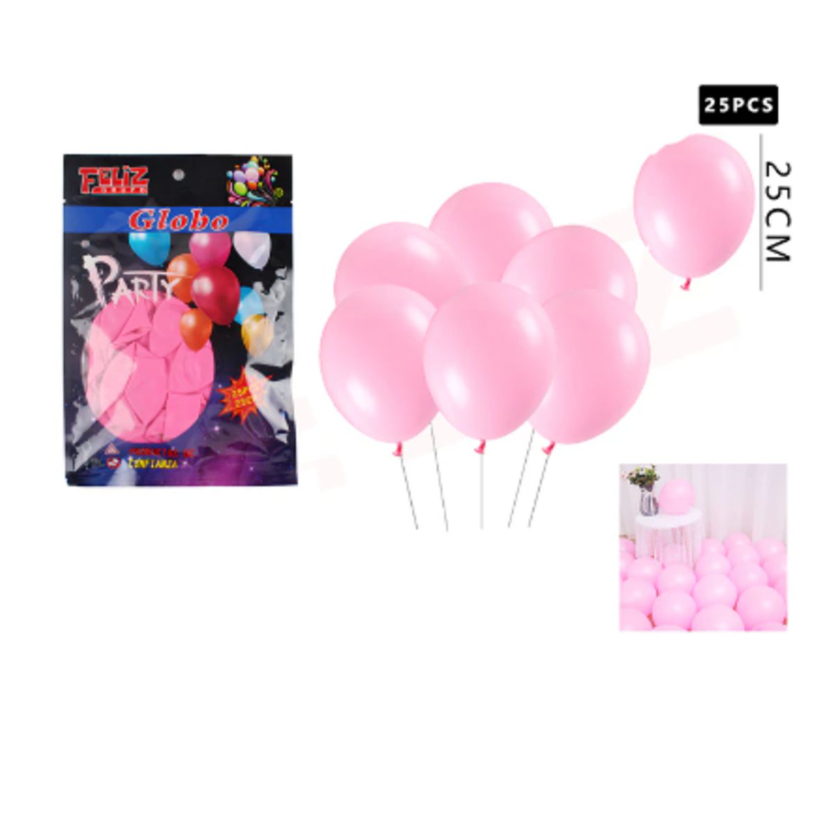 GENERICO - Globo Látex Rosado 25 Unidades