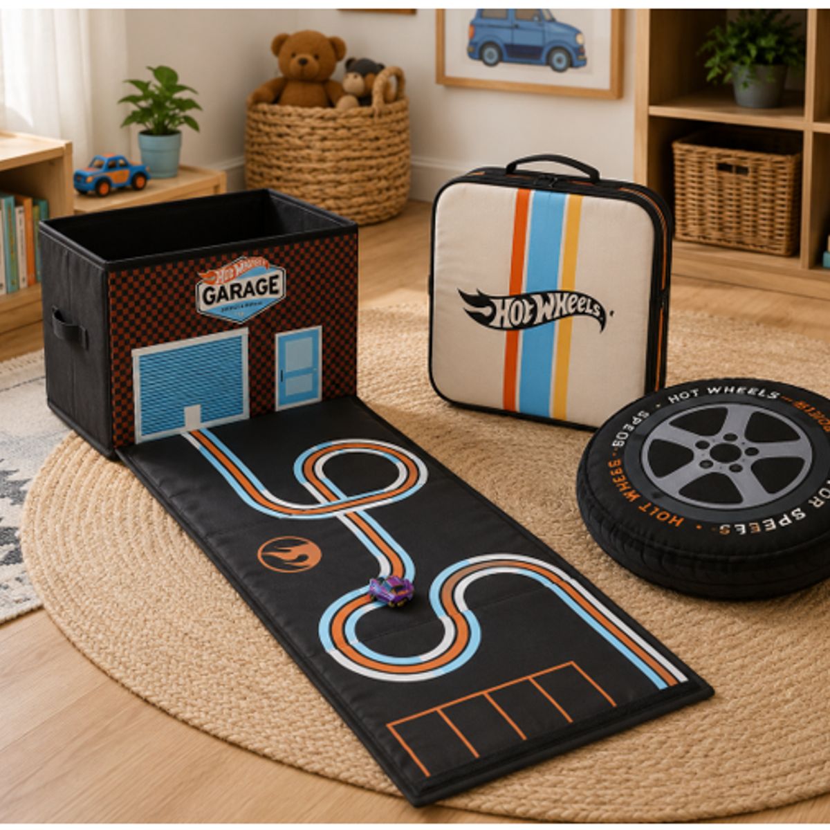 HOT WHEELS - Set Cajas Organizadoras de Autos + Cojín de Hot Wheels by Pillowfort