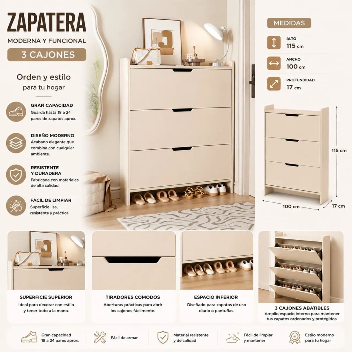 GENERICO - Zapatero Organizador Estante 115Alto 100ancho 17cm