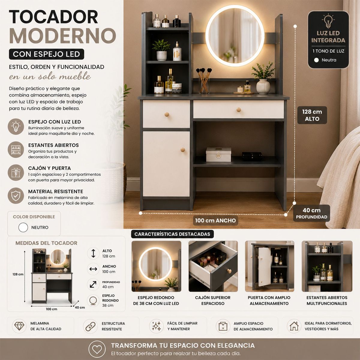 GENERICO - Cómoda Tocador Moderno Multifuncional