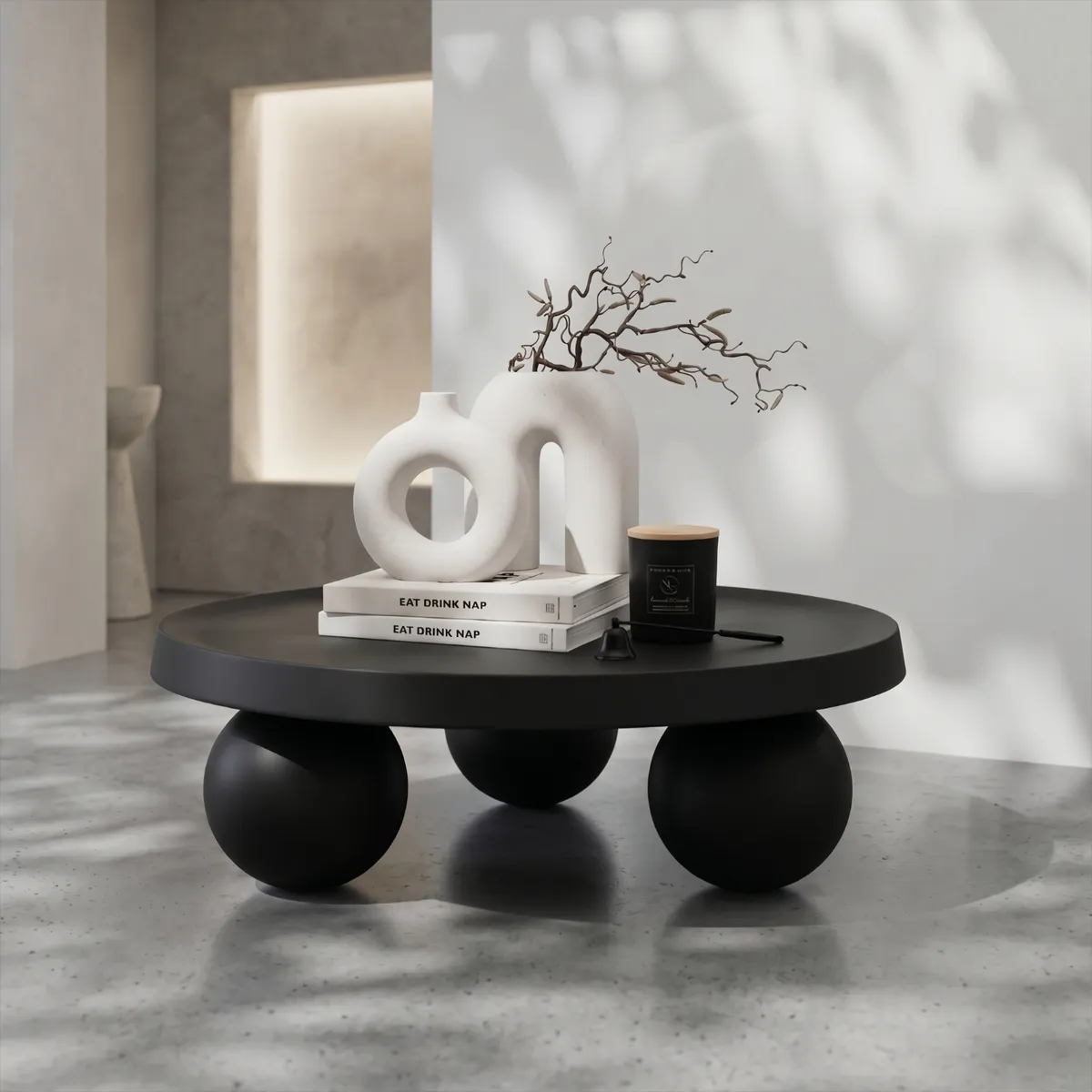 SANTU HOME & DECO - Mesa de Centro Redonda Escandinava Sphere Negra