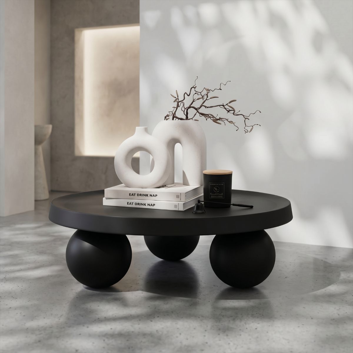 SANTU HOME & DECO - Mesa de Centro Redonda Escandinava Sphere Negra