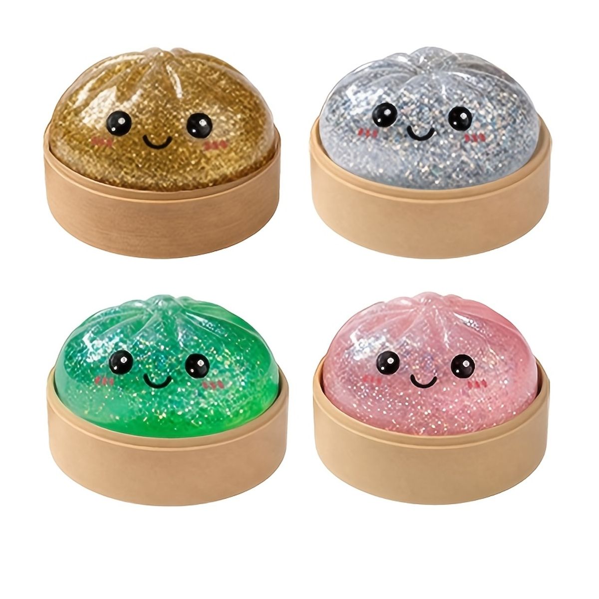 VATYERTY - 4 Pcs Juguete antiestrés tipo dumpling con purpurina Combinación Plata