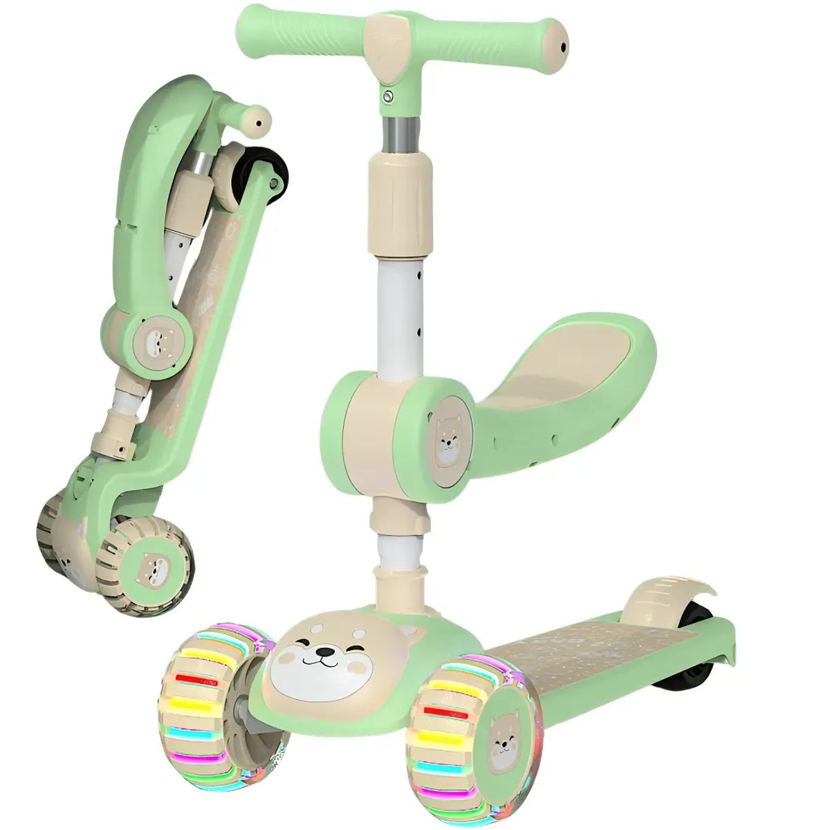GENERICO - Scooter Plegable Monopatin Ajustable Con Luces Led Color Verde claro