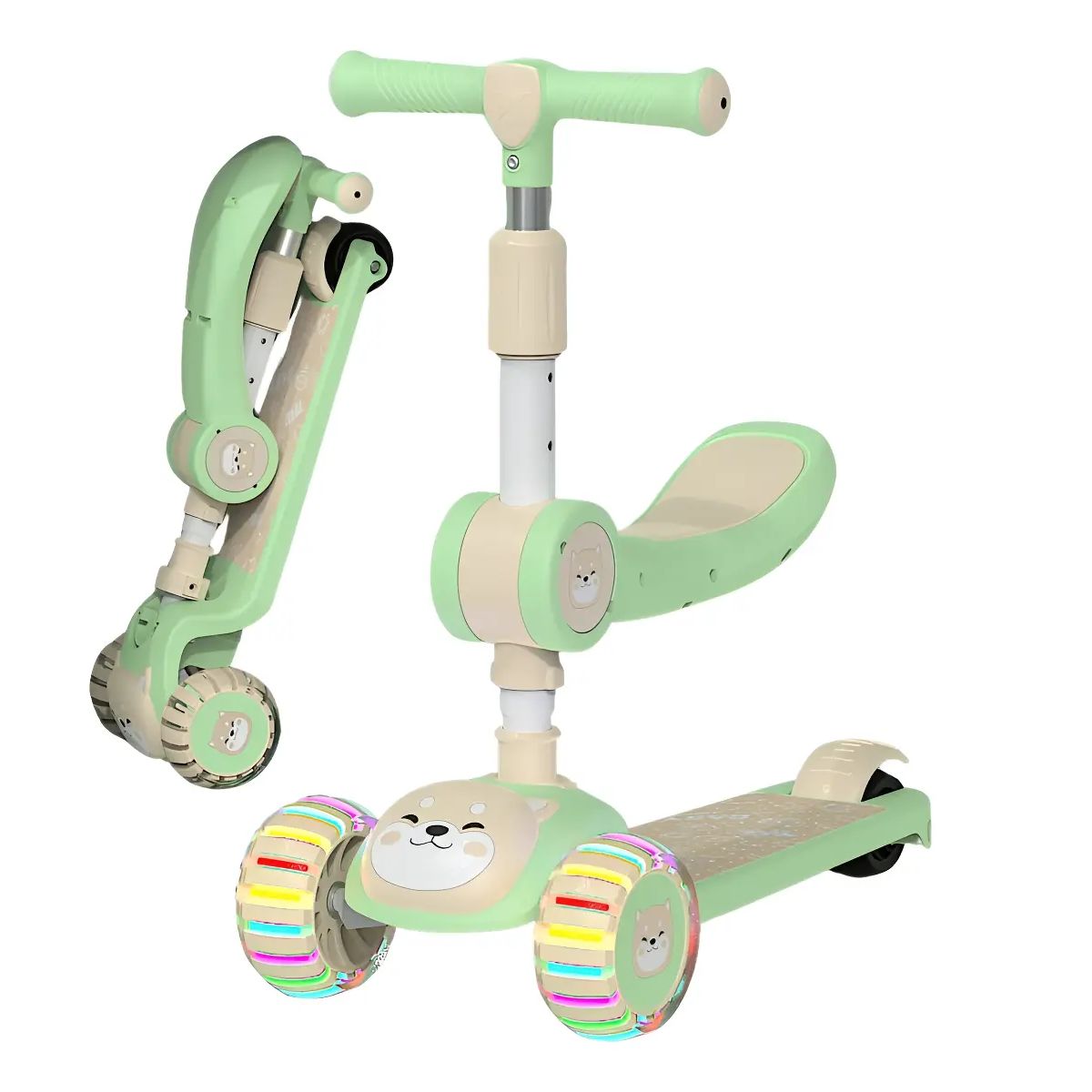 GENERICO - Scooter Plegable Monopatin Ajustable Con Luces Led Color Verde claro