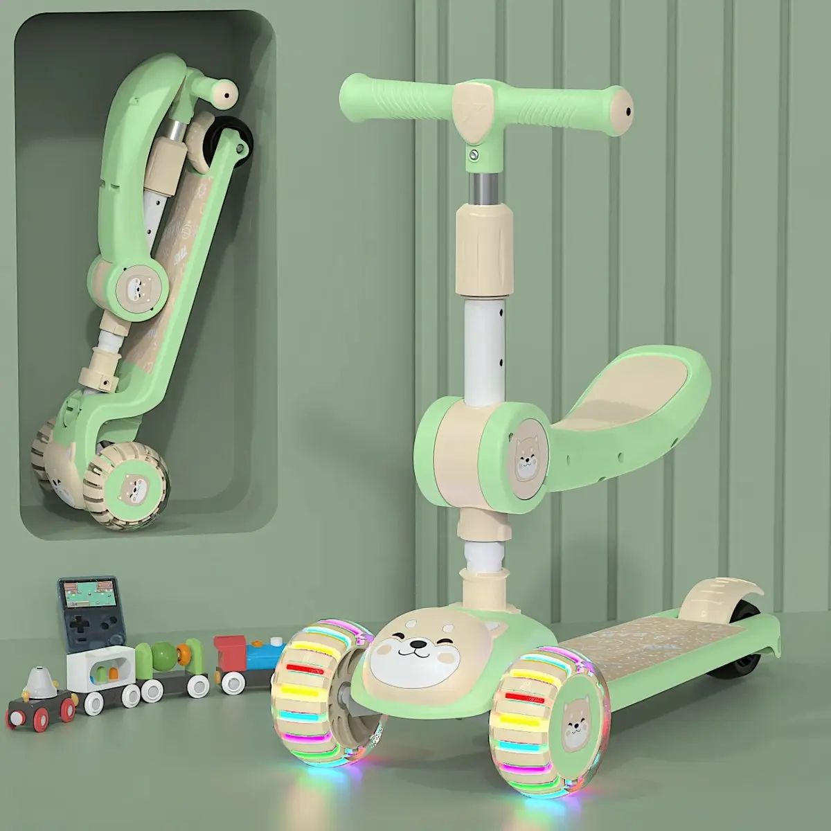 GENERICO - Scooter Plegable Monopatin Ajustable Con Luces Led Color Verde claro