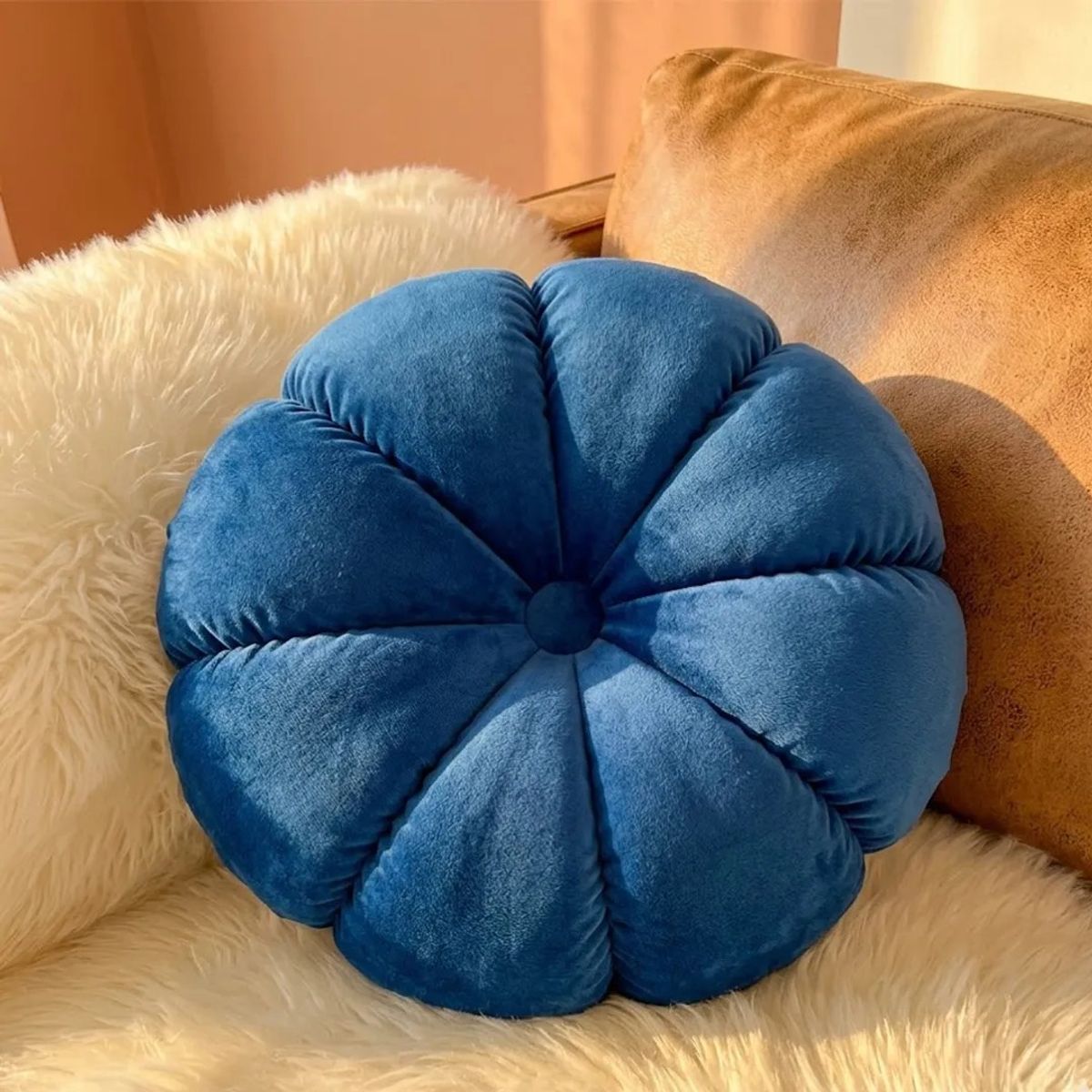GENERICO - Cojín Plush Redondo Ultra Suave Color Azul