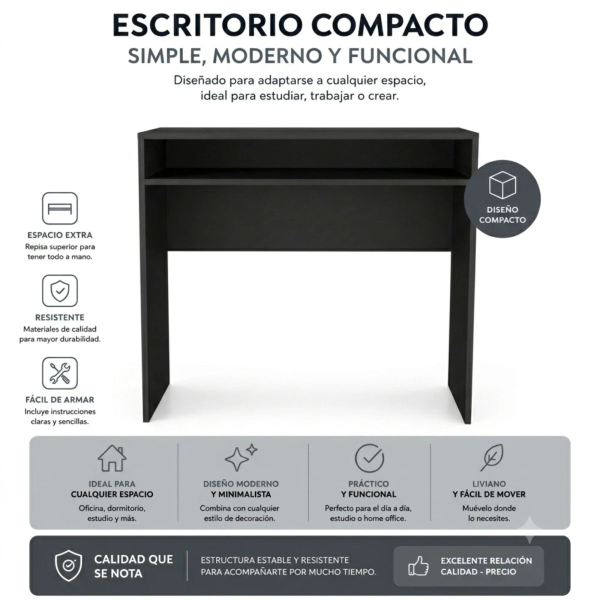 ARTHOME - Combo Oficina New York 1 Escritorio Wengue + Silla Ergonomica Negra y Blanca