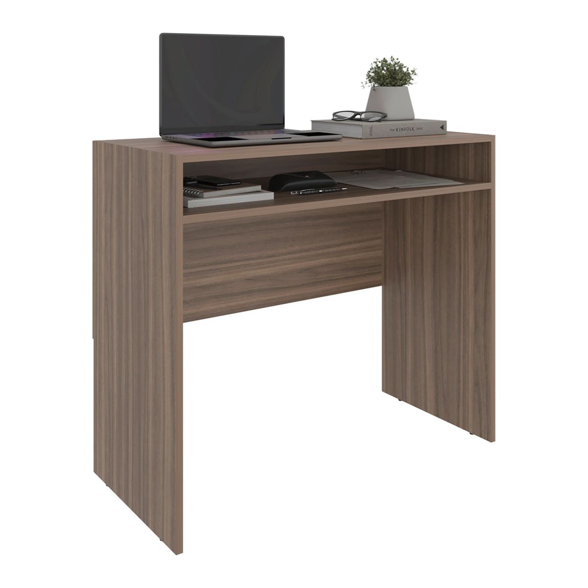 ARTHOME - Combo Oficina New York 1 Escritorio Avellana + Silla Ergonomica Negra y Blanca
