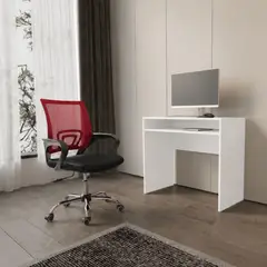 ARTHOME - Combo Oficina New York 1 Escritorio Blanco + Silla Ergonomica Negra y Roja
