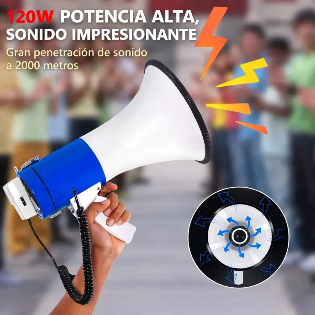 GENERICO - 120W Professional Bluetooth Megaphone Bullhorn Speaker with Detachable Microphone