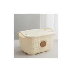 GENERICO - Canasto Organizador Con Tapa Y Asas Diseño Tejido 25x18x14cm