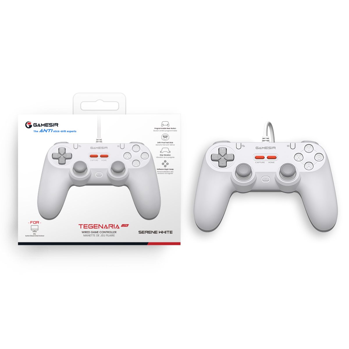 GAMESIR - Control con cable GameSir Tegenaria Lite T3 Lite Joysticks para PC, Switch y iOS - Blanco