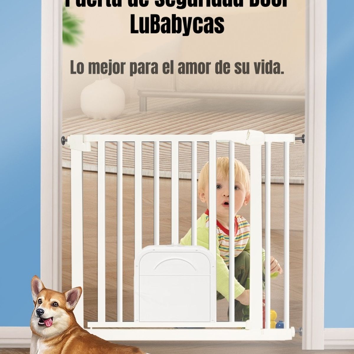 LUBABYCAS - Puerta Seguridad Bebé Con Puertita De Mascota Door 77-92cm LuBabycas