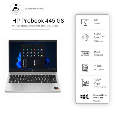 Hp Notebook 445 G8 Ryzen 5 5Th 16Gb 512Gb Amd Vega 2Gb–