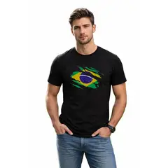 ROLY - Polera Brasil Bandera Rasgada Mundial Futbol Fan Hombre Niño