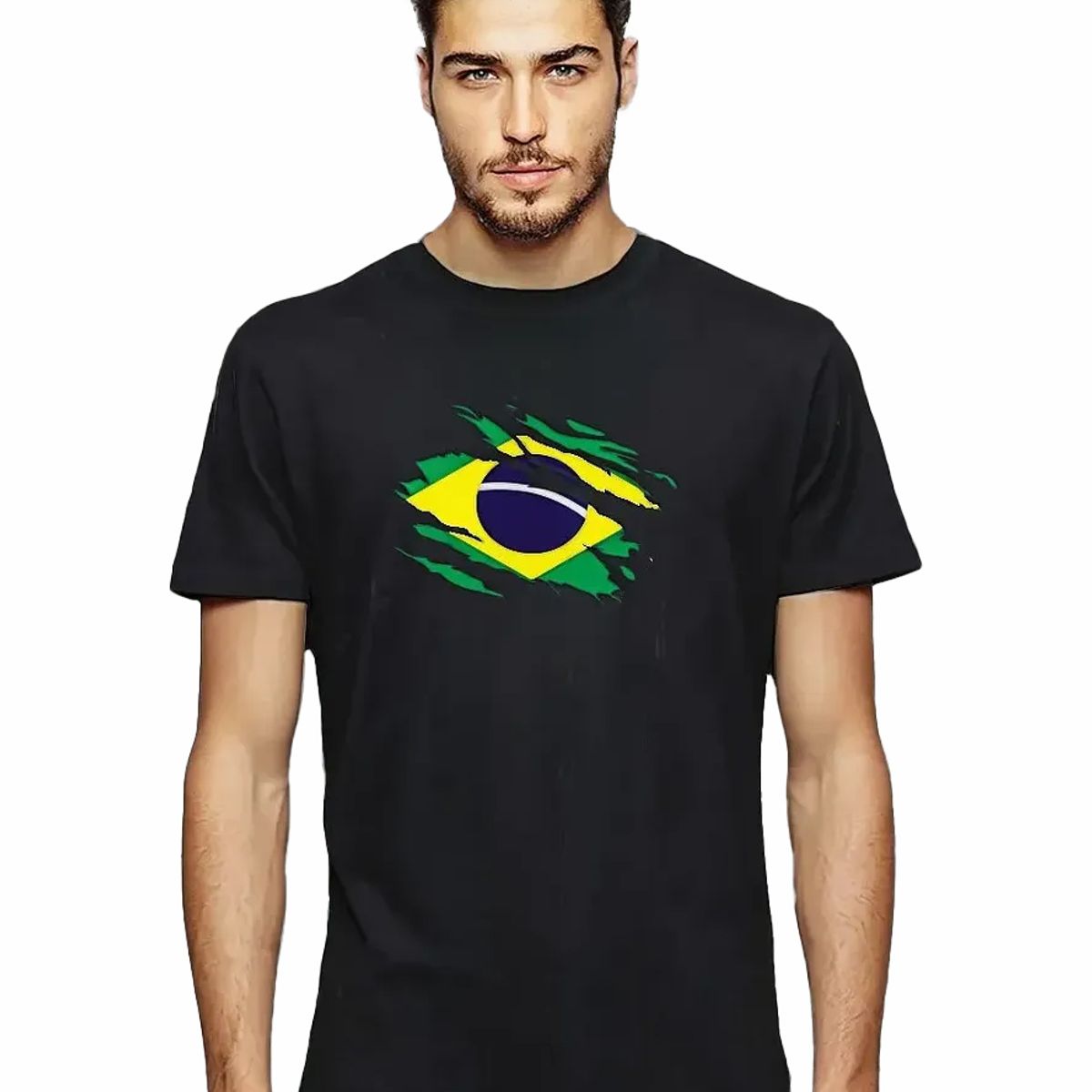 ROLY - Polera Brasil Bandera Rasgada Mundial Futbol Fan Hombre Niño