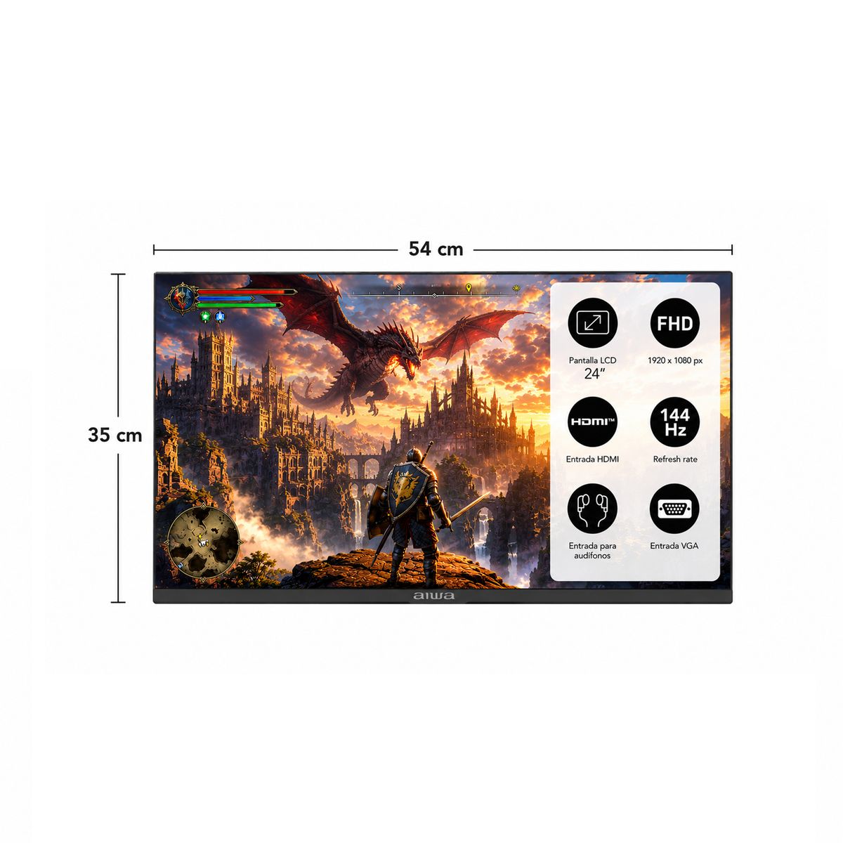 AIWA - Monitor Gamer Aiwa 144hz Pantalla Lcd 24 Fhd Aw-mk24