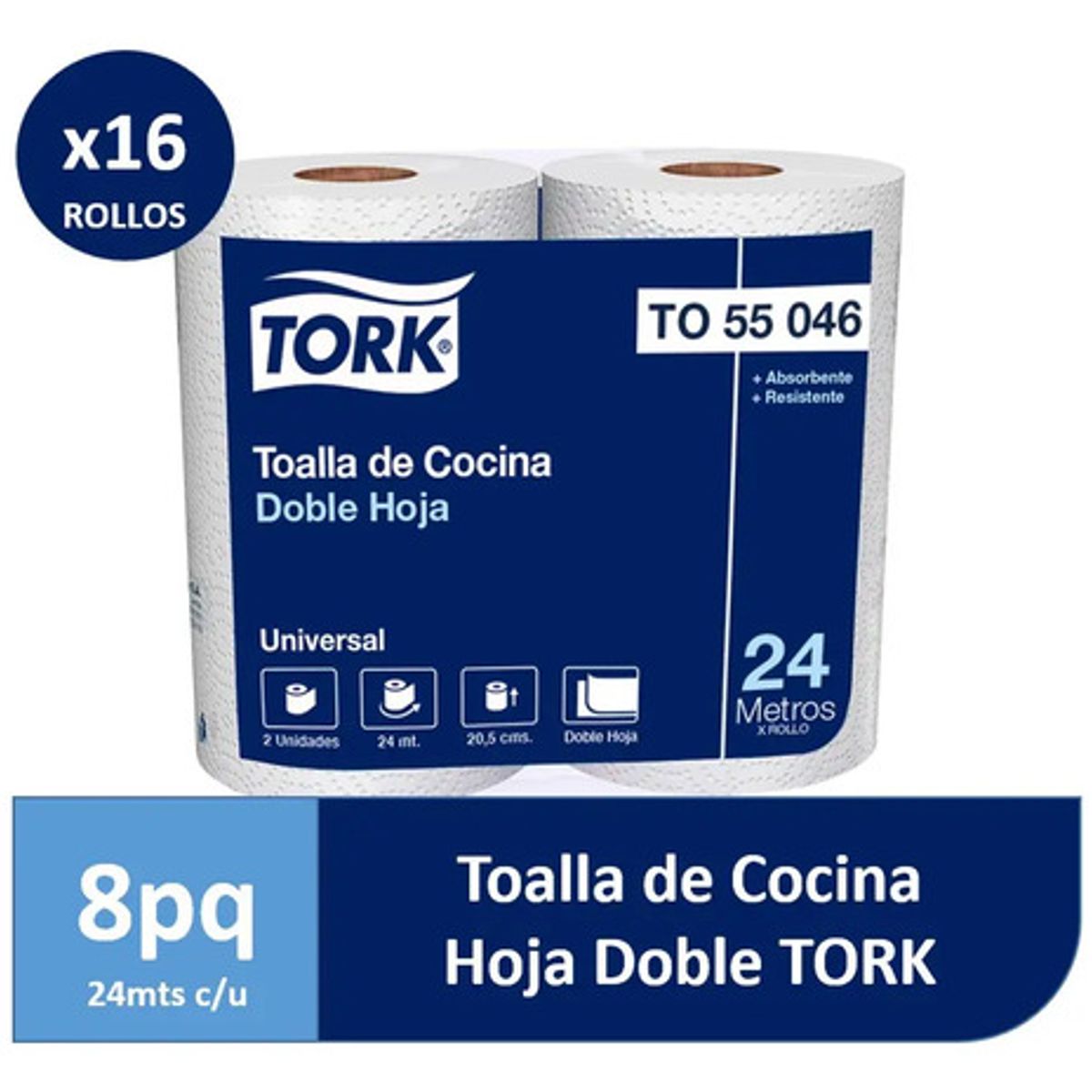 TORK - Toalla de Papel Doble Hoja 24mts 16 Rollos