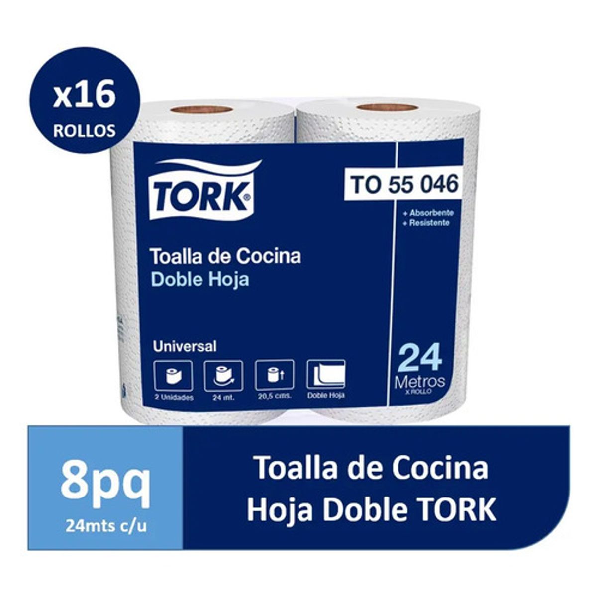 TORK - Toalla de Papel Doble Hoja 24mts 16 Rollos
