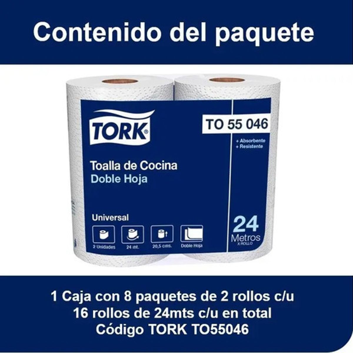 TORK - Toalla de Papel Doble Hoja 24mts 16 Rollos