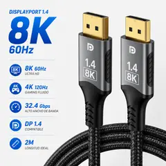 GENERICO - Cable Displayport 8k 60hz4k 120hz32.4 Gbps V1.4 De 2mts