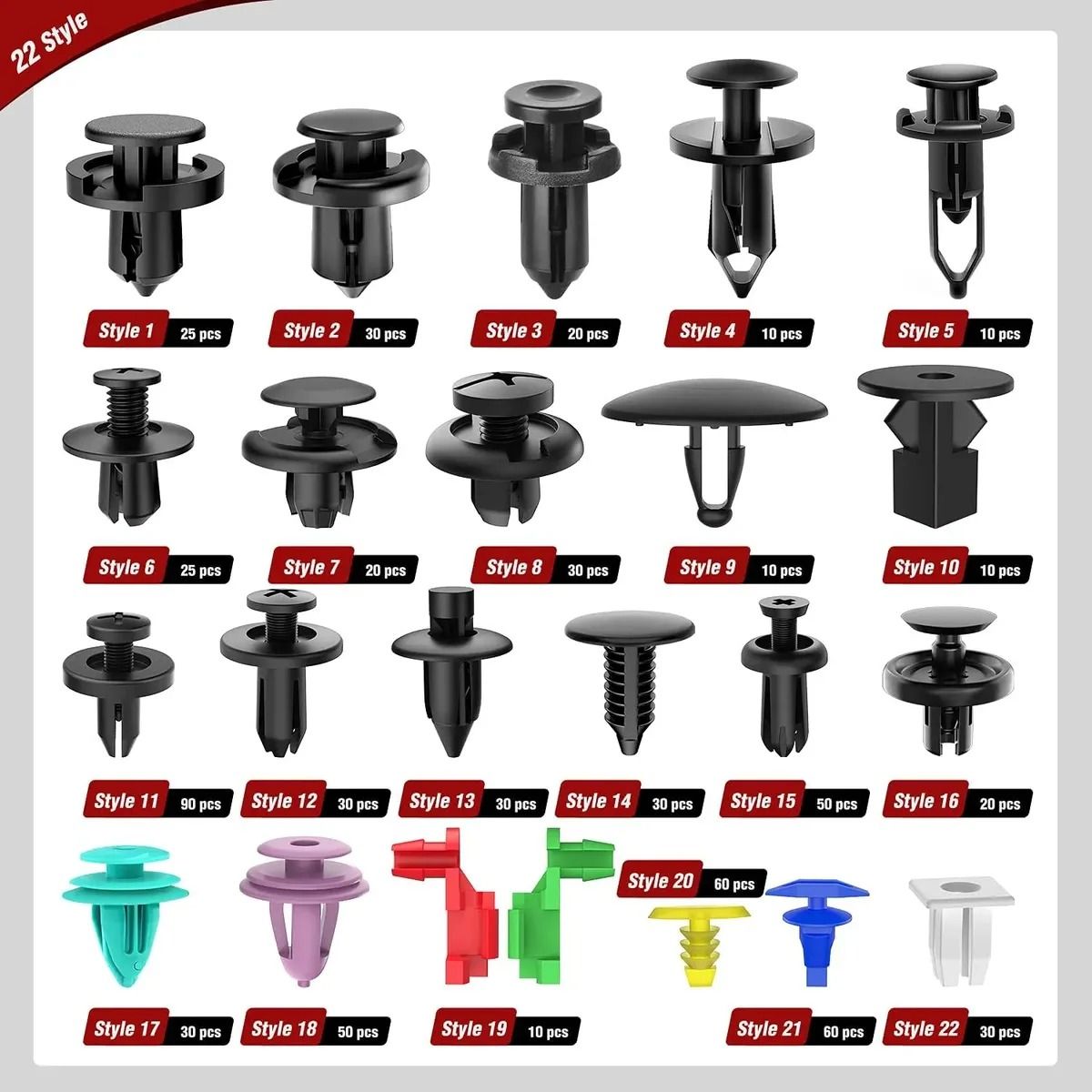 EVERSO - Kit 725 Clip Broche Retención Plástico Auto Lata Tapabarro