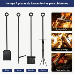 EVERSO - Leñero de Hierro con Juego de Herramientas para Chimenea