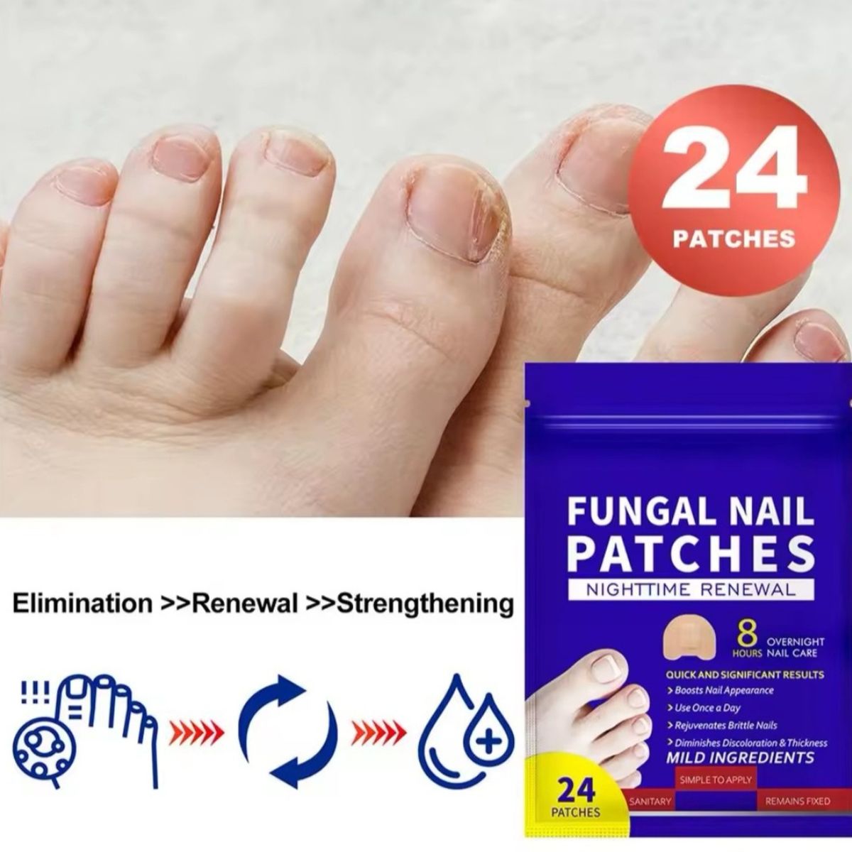 GENERICO - Parche Antibacteriano Hongos Uñas Onicomicosis 24 Unidades