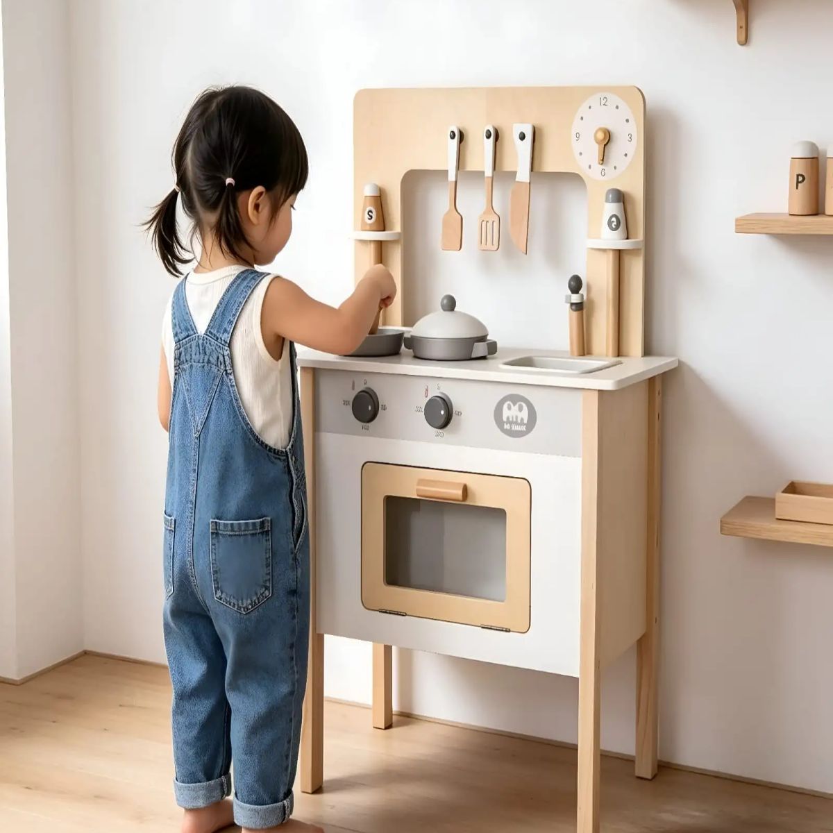 GENERICO - Cocina de Juguete Madera con Set de Ollas Utensilios y Accesorios