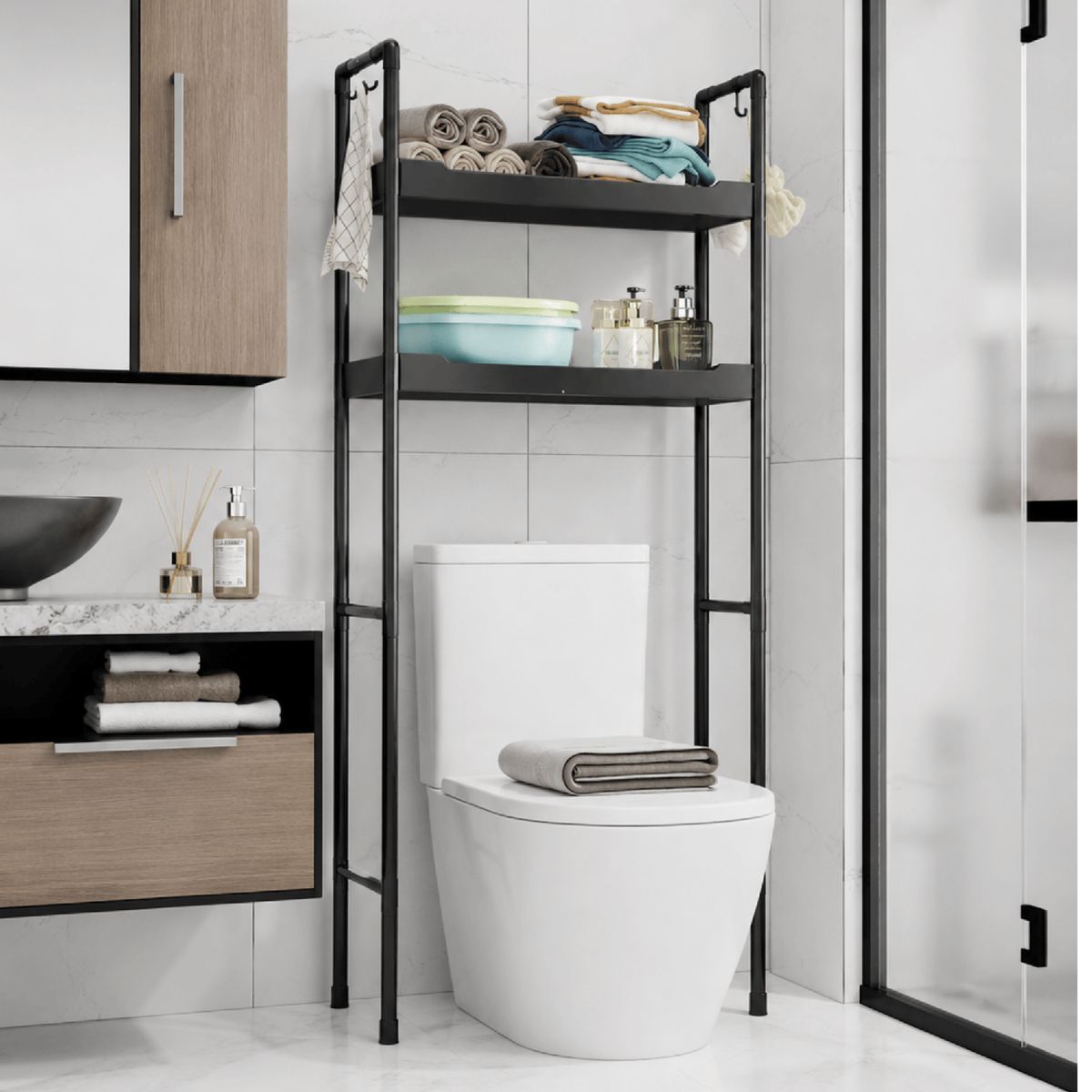 YEP S - Estante Mueble Organizador De Baño 2 Niveles Repisa - Negro