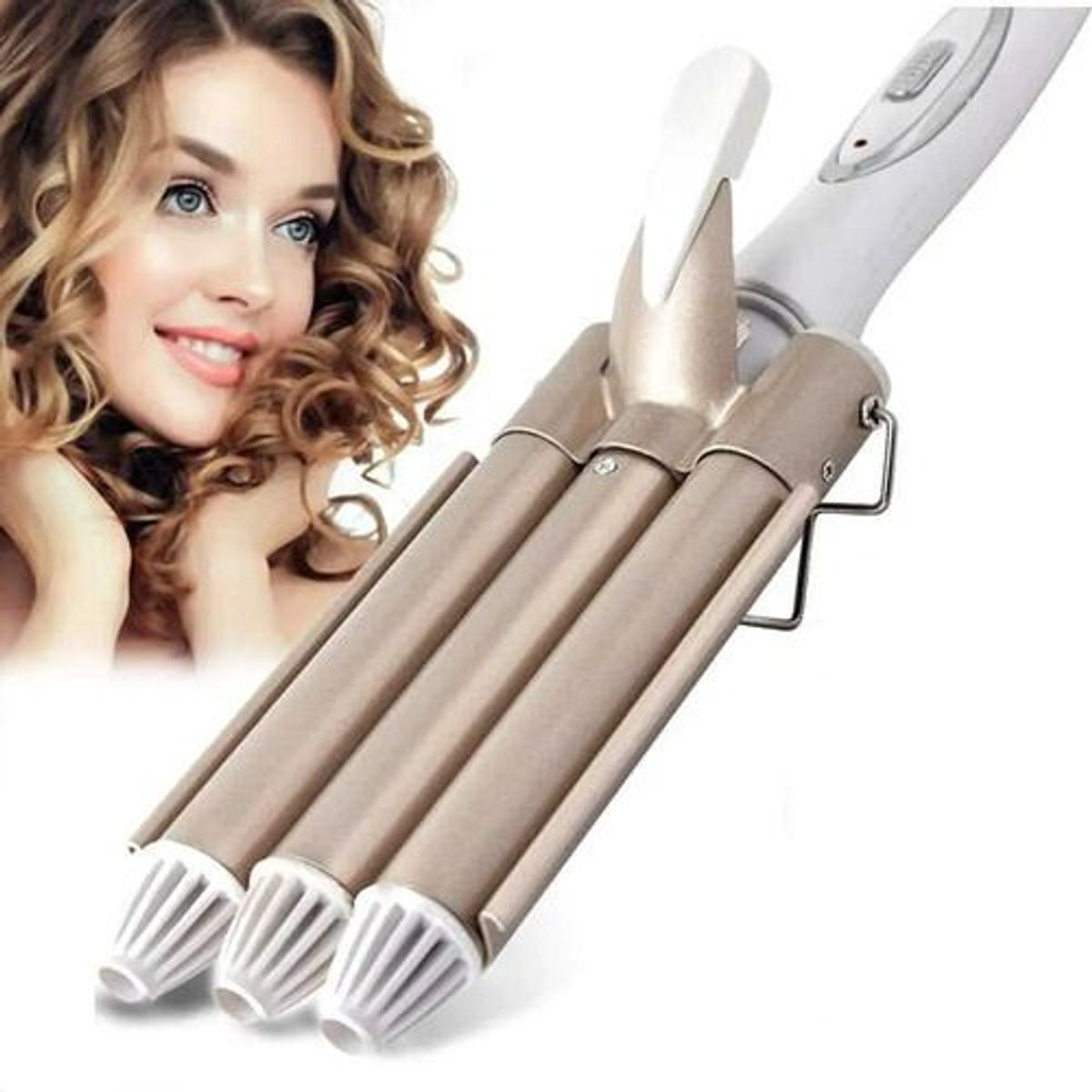GEMEI - Ondulador Rizador De Pelo Profesional 3 Barriles Triple Color Blanco con dorado