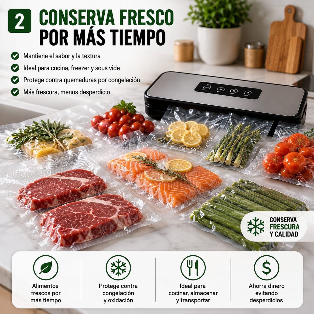 GENERICO - pack 2 rollos bolsas para sellado al vacío alimentos 28cm x 5mt