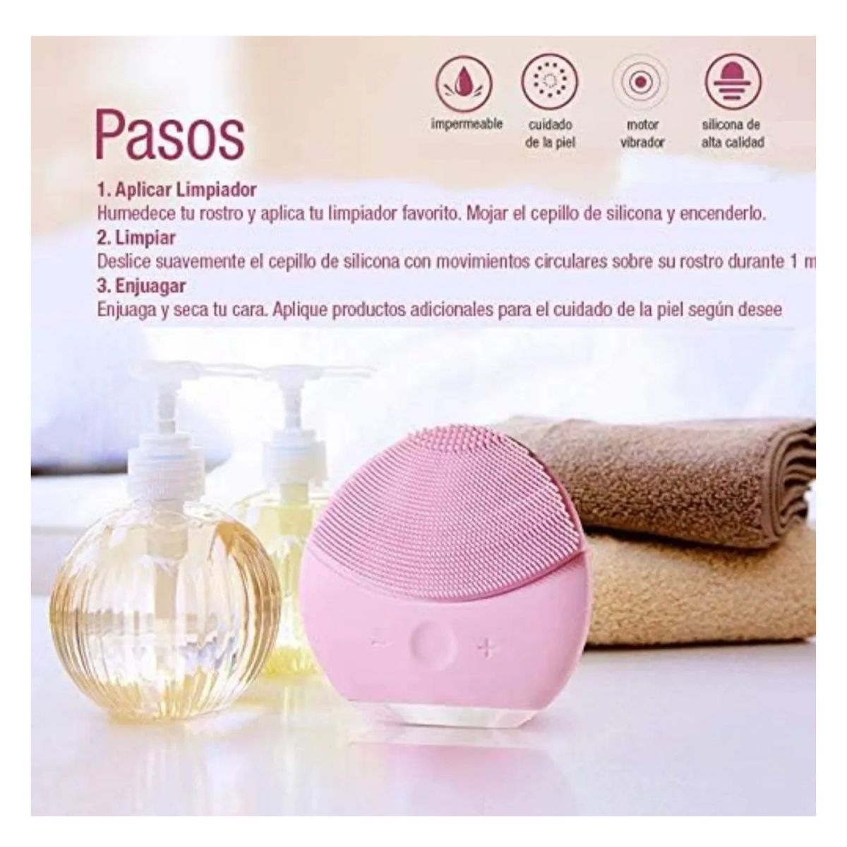 MOVI - LIMPIADOR FACIAL Tecnología T-Sonic + silicona 100% hipoalergénica limpieza eficaz, piel feliz.