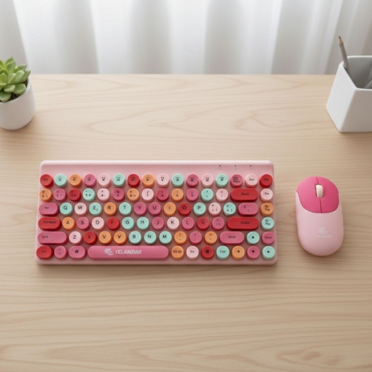 GENERICO - Kit Teclado + Mouse Español Yelandar - Q200 Inalámbrico - Rosado Gamer