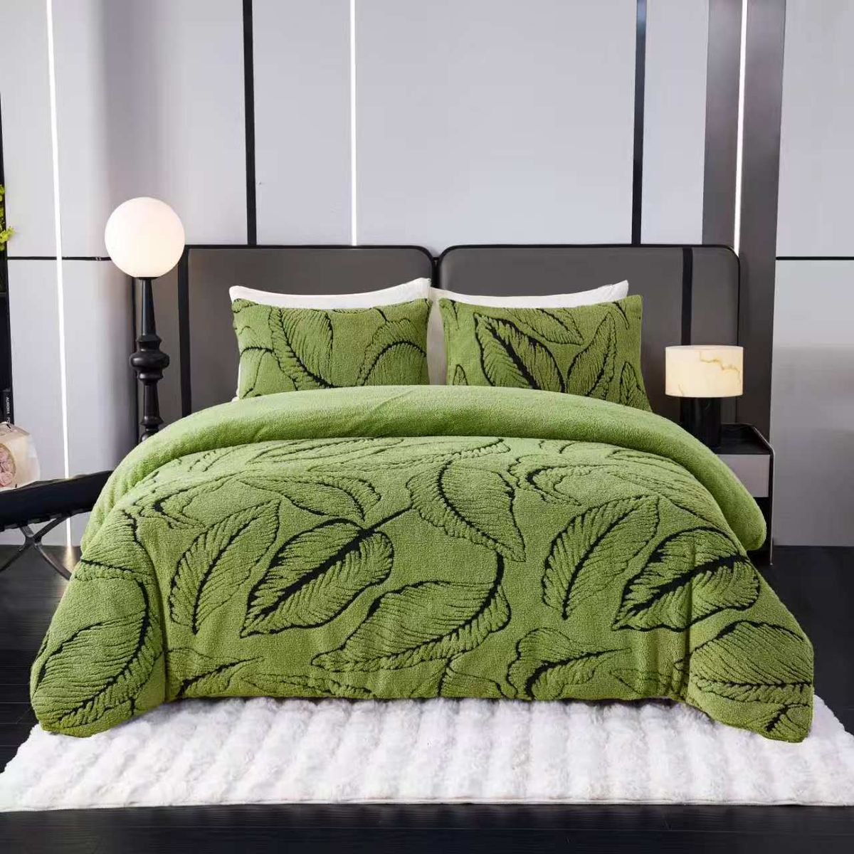GENERICO - Cobertor de Invierno con Chiporro Texturizado Diseño Hojas 2 Plazas Verde